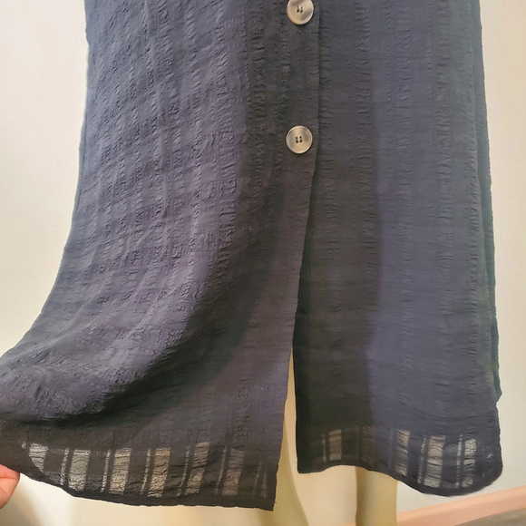 Black Babydoll Midi Dress OX Plus Size Button Down Office Whimsigoth - Picture 3 of 16